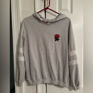 Gray Hoodie with Rose Embroidery